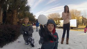 Snow ball fight any month of the year